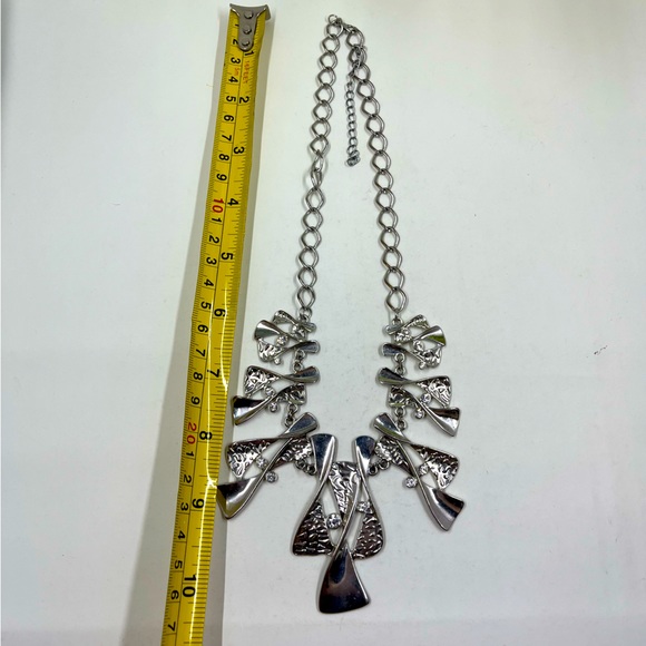 Abstract Art Deco Statement Necklace with White Crystal Accents - Picture 6 of 6